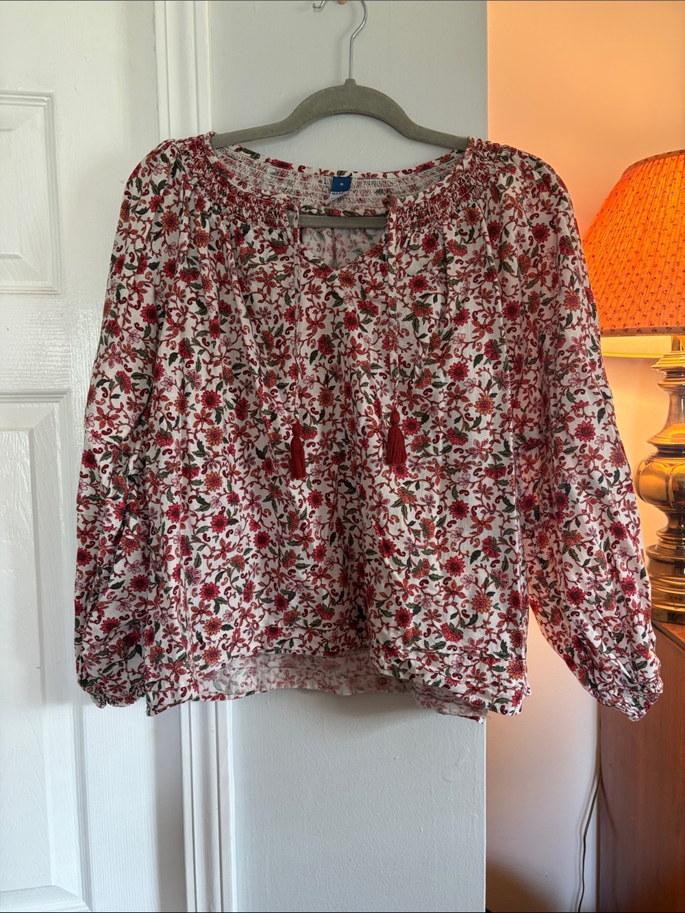 Old Navy White Tunic Top with Red Floral Print